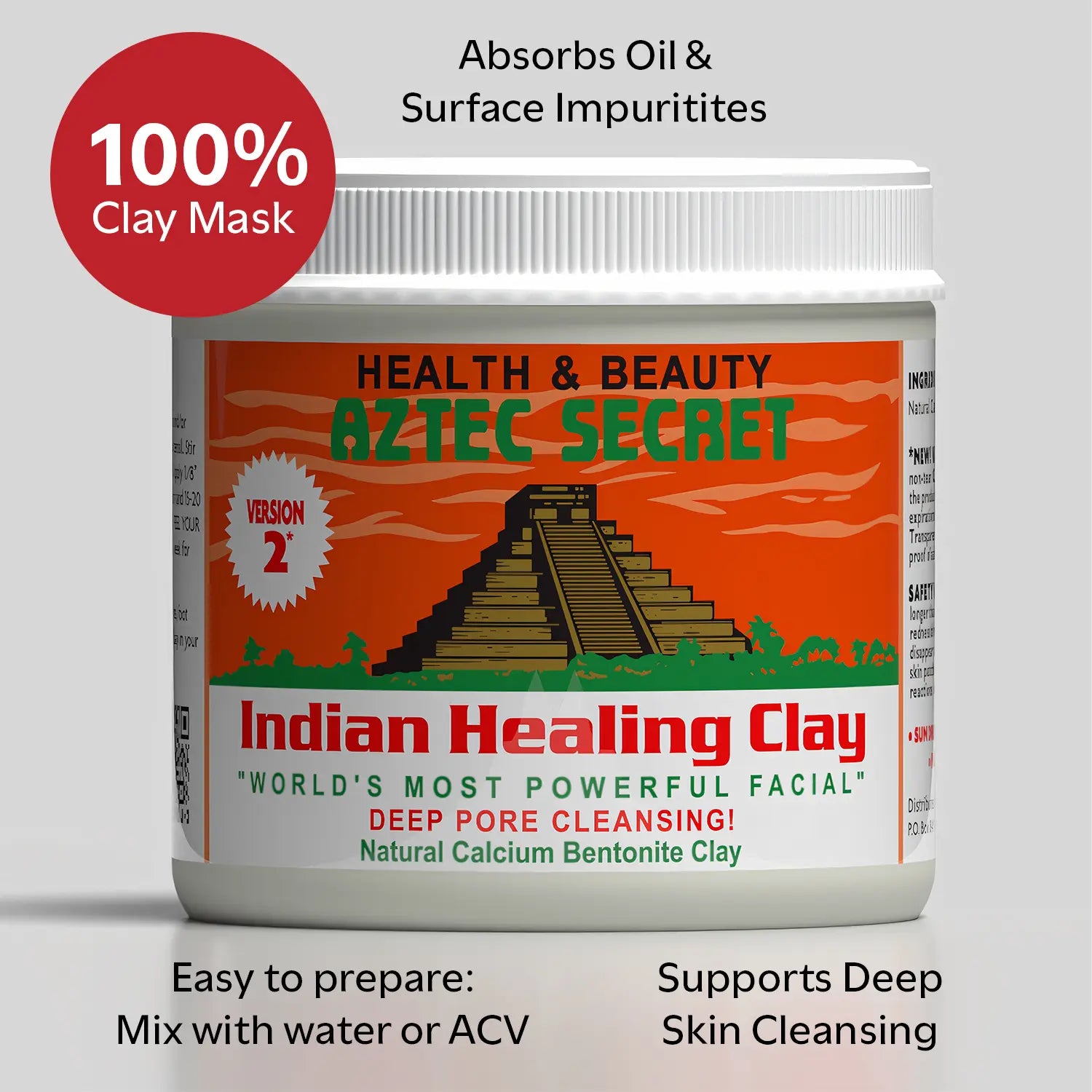Aztec Secret Indian Healing Clay – 100% Natural Calcium Bentonite, Deep Pore Cleansing Face, Hair & Body Mask – Detox, Skin Care, Facials, Wraps & More (1 lb or 2.2 lbs) Soft Green