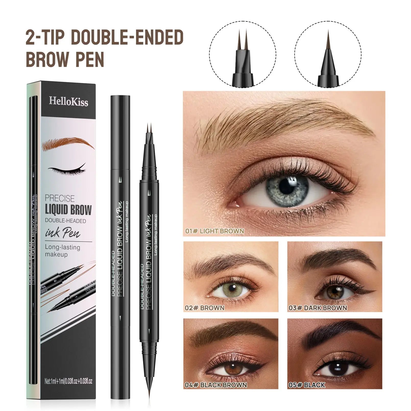 Waterproof Sweat-Proof Smudge-Free Eyebrow Pencil, Liquid Dual-Ended 2-In-1, Long-Lasting Color Lock, Perfect Gift